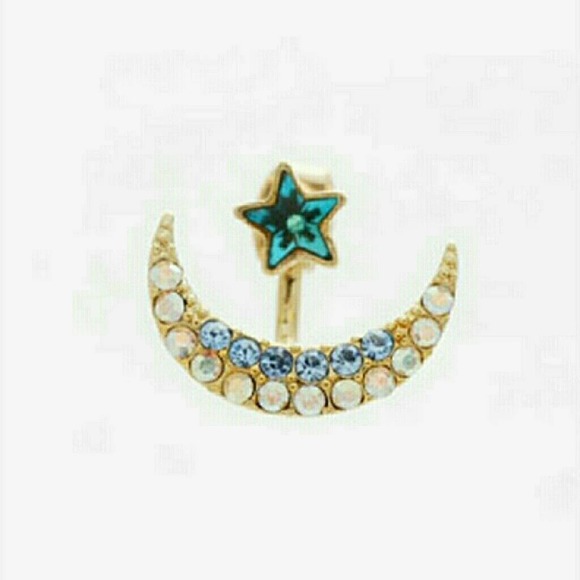 Jacket Earrings Blue Moon, Star Rhinestone Gold - Picture 2 of 3